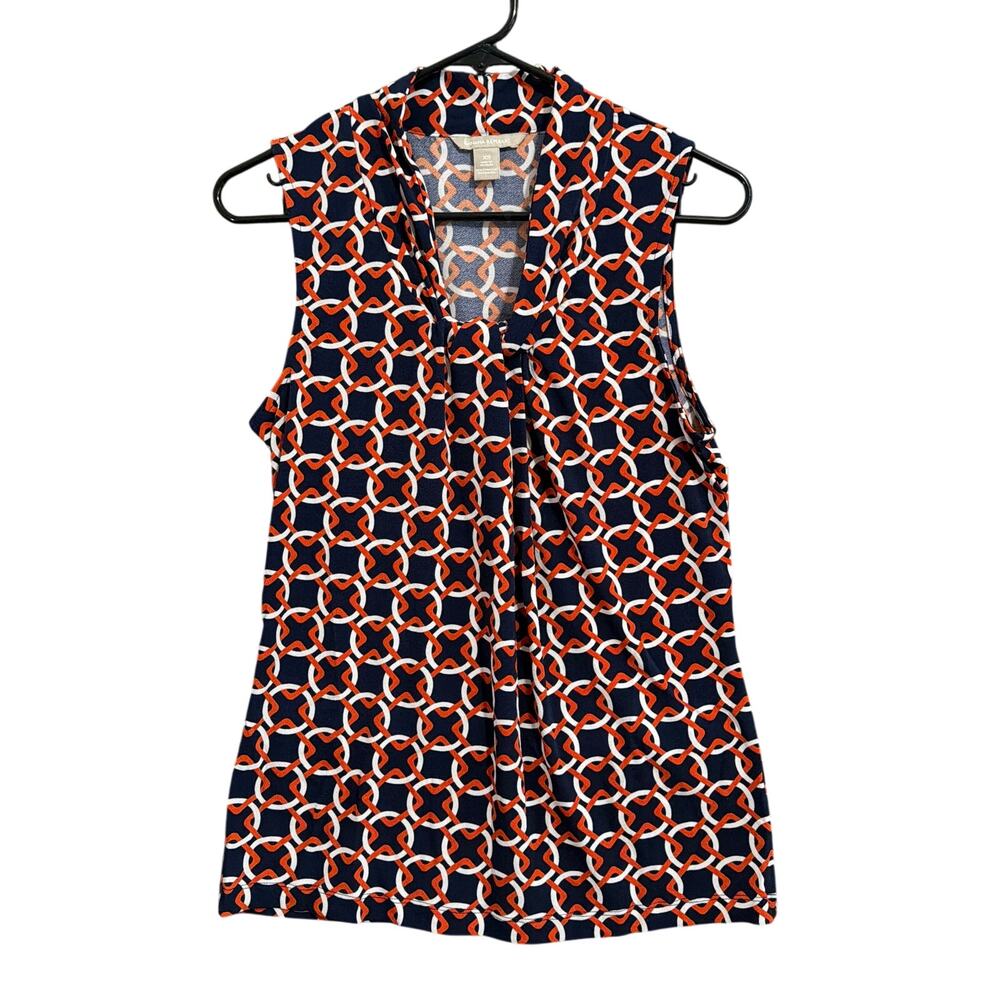 Banana Republic Womens Blouse Navy Orange Geometric Sleeveless Stretch XS